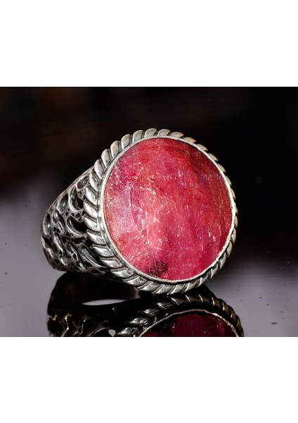 Yakut Doğal Taş Yüzük, 19.20 Karat, Erkek Yüzüğü, Gümüş Yüzük indirimleri