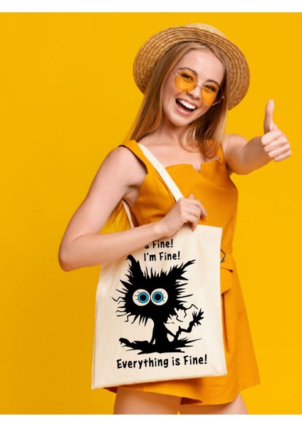 I'm Fine, Everything Is Fine Tote Bez Çanta, Pinterest Çanta, Kitap Çantası, Shopper Omuz Çantası