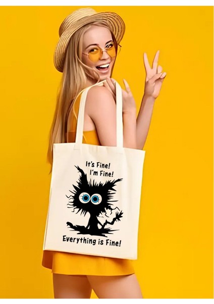 I'm Fine, Everything Is Fine Tote Bez Çanta, Pinterest Çanta, Kitap Çantası, Shopper Omuz Çantası fiyatları
