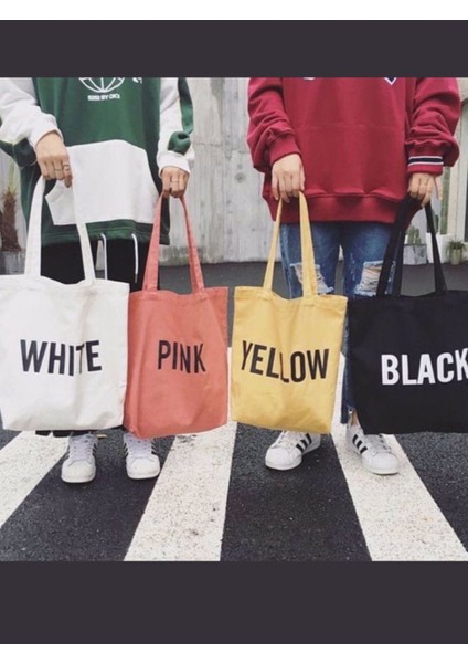 Orange White Black Alışveriş Çantası, Kalın Kumaş Tote Bag Bez Çanta, Omuz Çantası fiyatları