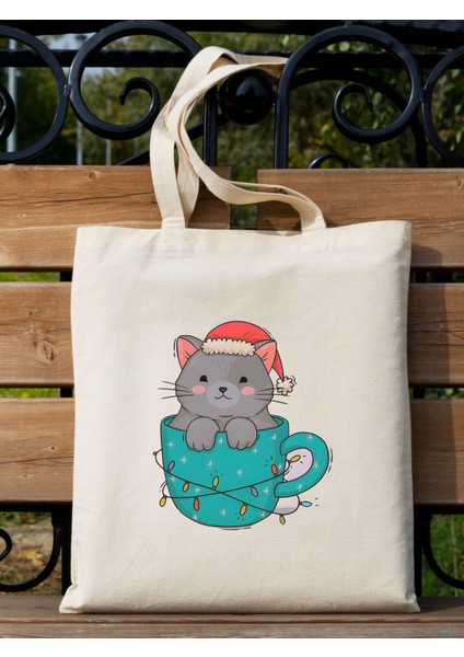 Cup Cat Tasarım Ham Bez Tote Bag Çanta, Pinterest Çanta fiyatları