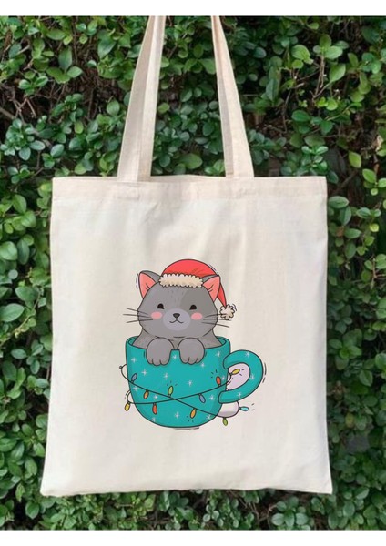 Cup Cat Tasarım Ham Bez Tote Bag Çanta, Pinterest Çanta modelleri