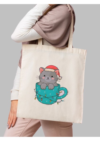 Cup Cat Tasarım Ham Bez Tote Bag Çanta, Pinterest Çanta fırsatları