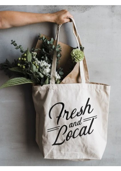 Yk2 Fresh And Local Pinterest Kalın Kanvas Tote Bag, Bez Çanta, Shopper Bag fiyatları