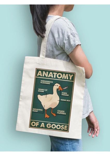Duck Anatomy Y2k Çanta Tote Bag, Omuz Çantası, Unisex Sokak Tarzı Kanvas Çanta