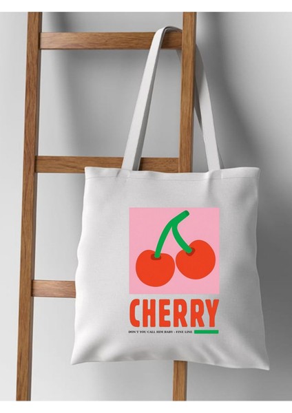 Cherry Kiraz Tasarım Ham Bez Tote Bag Çanta