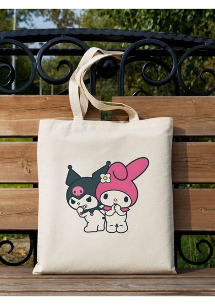 Kuromi Ve Melody Tasarım Bez Çanta, Tote Bag