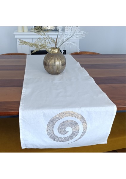 Spiral Sembol Işlemeli Runner 140*40 cm Denge ve Uyum Temalı Özel Tasarım Runner