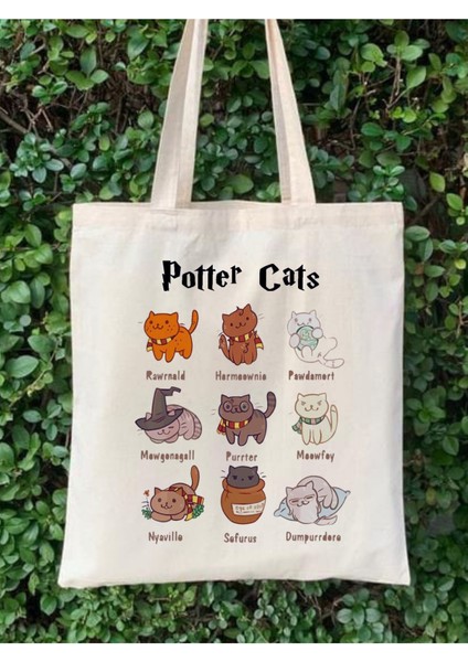 Kedili Potter Cat Tasarım Ham Bez Tote Bag Çanta, Pinterest Çanta fiyatları