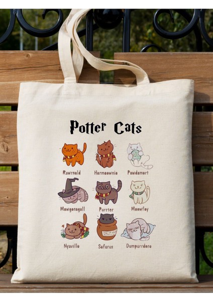 Kedili Potter Cat Tasarım Ham Bez Tote Bag Çanta, Pinterest Çanta modelleri