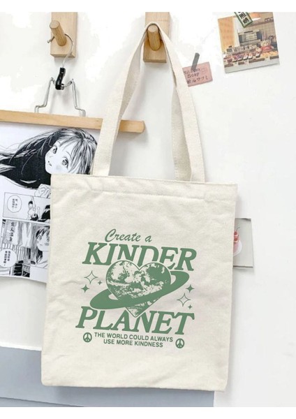 Create A Kinder Planet Tasarım Ham Bez Tote Bag Çanta, Pinterest Çanta