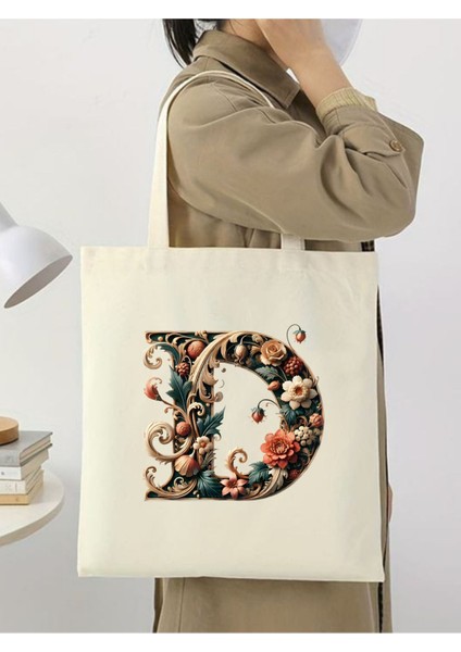 D Harf Tasarım D Harfi Çanta, Y2 Pinterest Retro Unisex Bez Çanta Tote Bag, Shopper Bag