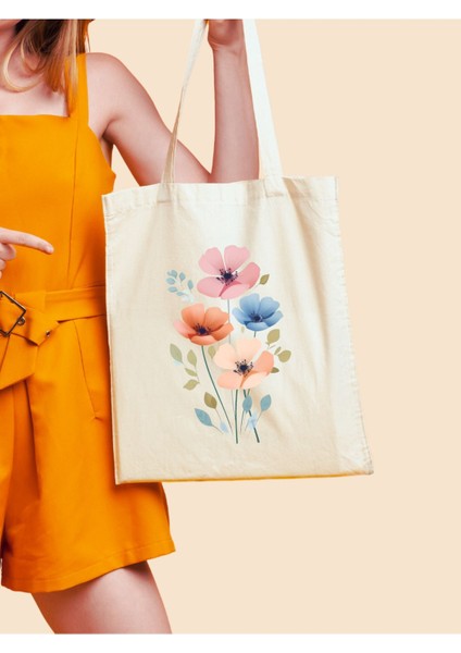 Çiçek Yağlı Boya Y2k Retro Ham Bez Tote Bag Çanta, Pinterest Çanta