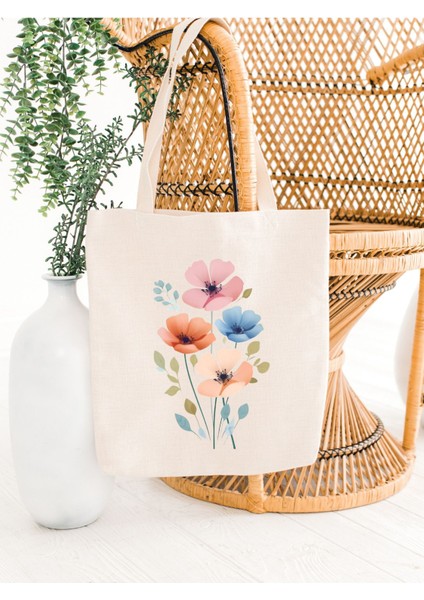 Çiçek Yağlı Boya Y2k Retro Ham Bez Tote Bag Çanta, Pinterest Çanta