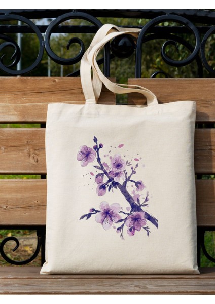 Mor Çiçek Yağlı Boya Y2k Retro Ham Bez Tote Bag Çanta, Pinterest Çanta