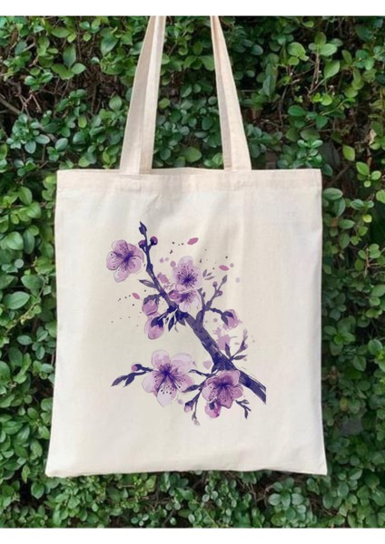 Mor Çiçek Yağlı Boya Y2k Retro Ham Bez Tote Bag Çanta, Pinterest Çanta