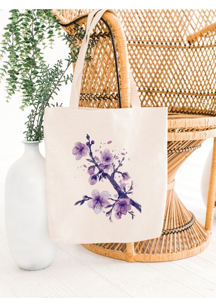 Mor Çiçek Yağlı Boya Y2k Retro Ham Bez Tote Bag Çanta, Pinterest Çanta