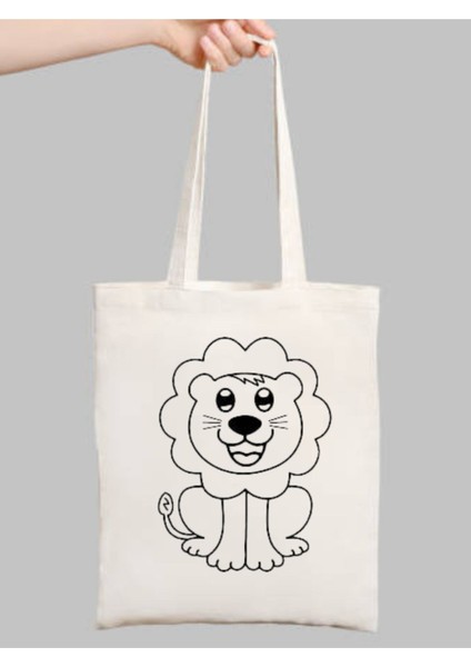 Aslan Hayvanlı Boyama Çantası, Boyama Bez Çanta Tote Bag