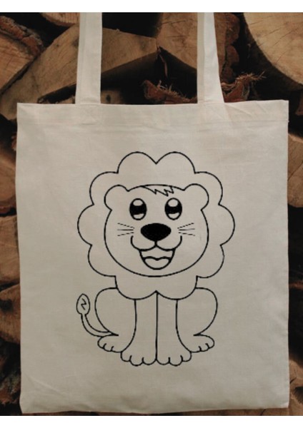 Aslan Hayvanlı Boyama Çantası, Boyama Bez Çanta Tote Bag fiyatları