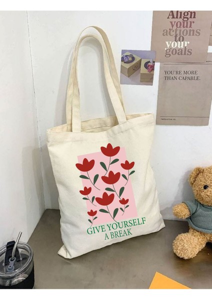 Give Yourself Break Kalın Kanvas, Rips Tote Bag Bez Çanta, Pinterest Çanta, Kitap Çantası, Y2k Çanta fiyatları