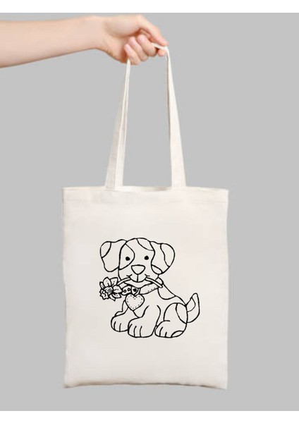 Köpekli Çocuk Boyama Çantası, Boyama Bez Çanta Tote Bag