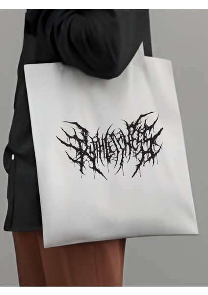 Gothic Tarz, Gotik Tasarım Metalci Tasarım Siyah Kalın Kanvas Tote Bag Çantası Sokak Tarzı, Y2k