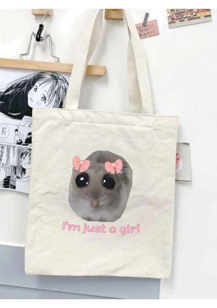 I'm Just A Girl Tasarım Y2k Ham Bez Tote Bag Çanta, Pinterest Çanta