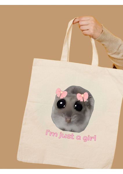 I'm Just A Girl Tasarım Y2k Ham Bez Tote Bag Çanta, Pinterest Çanta modelleri
