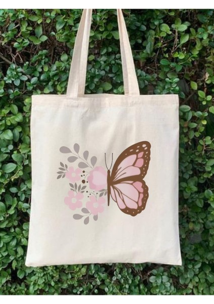 Kelebek Çiçek Tasarım Y2k Retro Ham Bez Tote Bag Çanta, Pinterest Çanta