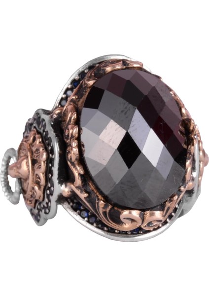 925 Ayar Gümüş Erkek Yüzük, El Yapımı Aslan Başı Erkek Yüzük, Zarif El Yapımı Gümüş Yüzük (Oluşturulmuş Obsidiyen)