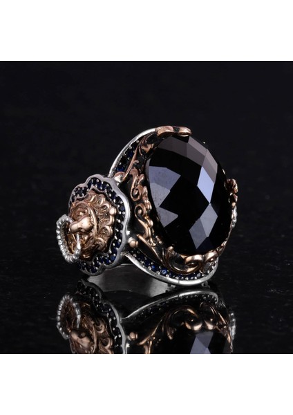 925 Ayar Gümüş Erkek Yüzük, El Yapımı Aslan Başı Erkek Yüzük, Zarif El Yapımı Gümüş Yüzük (Oluşturulmuş Obsidiyen) fırsatları