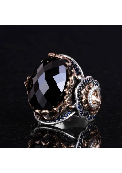 925 Ayar Gümüş Erkek Yüzük, El Yapımı Aslan Başı Erkek Yüzük, Zarif El Yapımı Gümüş Yüzük (Oluşturulmuş Obsidiyen) indirimleri