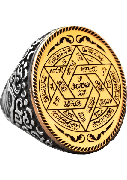 925 Ayar Gümüş Kral Süleyman Yüzüğü, Davut Yıldızı & Güç Mührü, Kabbala Ilhamlı Büyük Yüzük