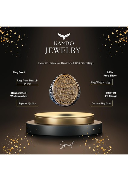 925 Ayar Gümüş Kral Süleyman Yüzüğü, Davut Yıldızı & Güç Mührü, Kabbala Ilhamlı Büyük Yüzük fiyatları