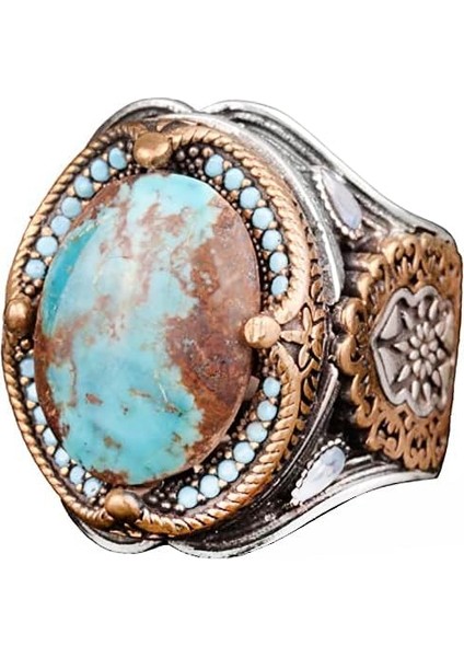 925 Doğal Arizona Turkuaz Taş Yüzük, Oval Sterlin Gümüş Yüzük