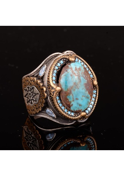 925 Doğal Arizona Turkuaz Taş Yüzük, Oval Sterlin Gümüş Yüzük fırsatları
