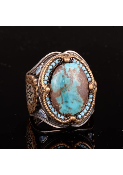925 Doğal Arizona Turkuaz Taş Yüzük, Oval Sterlin Gümüş Yüzük indirimleri
