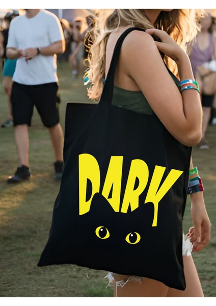 Yellow Dark Cat Design Kalın Kanvas Y2k Bez Çanta, Omuz Çanta, Tote Bag fiyatları