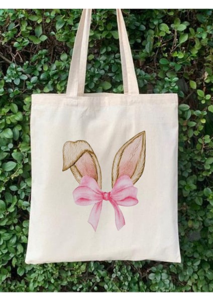Bow Rabbit, Tavşankurdeleler Y2k Retro Ham Bez Tote Bag Çanta, Pinterest Çanta
