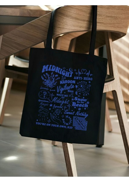 Taylor Swift Midnight Siyah Kanvas Tote Bag Bez Çanta, Pinterest Çanta, Kitap Çantası fiyatları