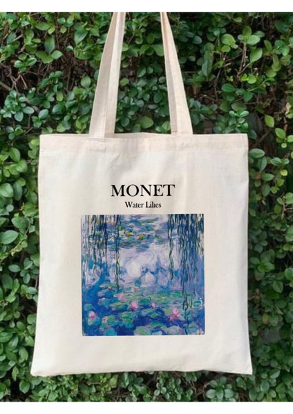 Monet, Water Lilies Zambaklar Baskılı Ham Bez