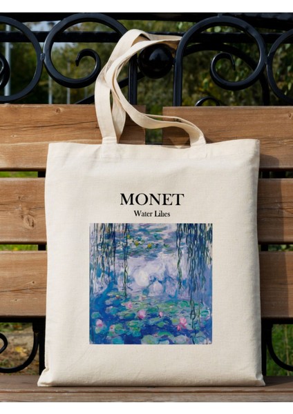 Monet, Water Lilies Zambaklar Baskılı Ham Bez fiyatları