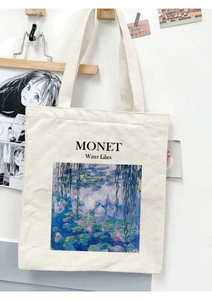 Monet, Water Lilies Zambaklar Baskılı Ham Bez modelleri