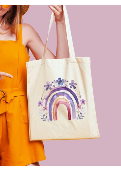 Çiçek Gökkuşağı Y2k Retro Ham Bez Tote Bag Çanta, Pinterest Çanta
