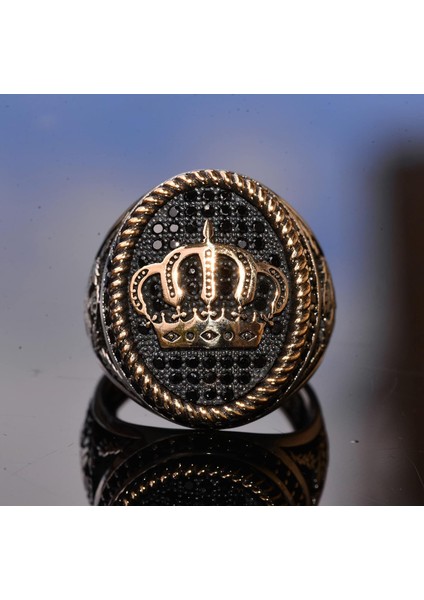 925 Ayar Gümüş Kral Taç Yüzük - Doğal Oniks Taşı - Erkekler Için Görkemli Takı fiyatları