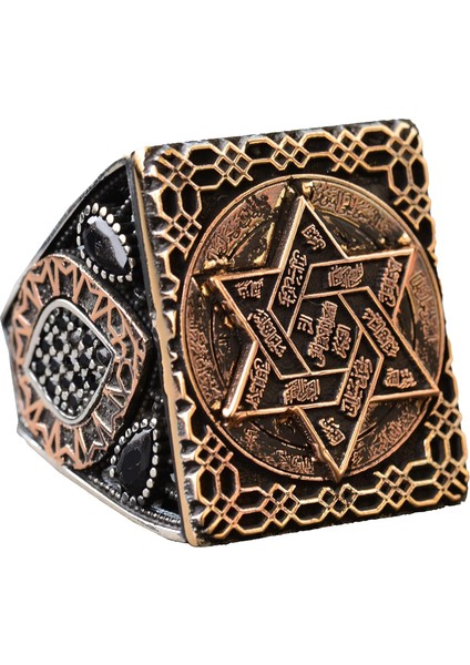 Büyük Erkek Yüzüğü, Kabbalah Yüzüğü, Davud Yıldızı Yüzüğü, Süleyman Mührü Yüzüğü, 925K Katı Sterlin Gümüş Yüzük