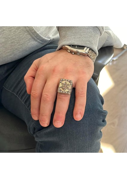 Büyük Erkek Yüzüğü, Kabbalah Yüzüğü, Davud Yıldızı Yüzüğü, Süleyman Mührü Yüzüğü, 925K Katı Sterlin Gümüş Yüzük modelleri