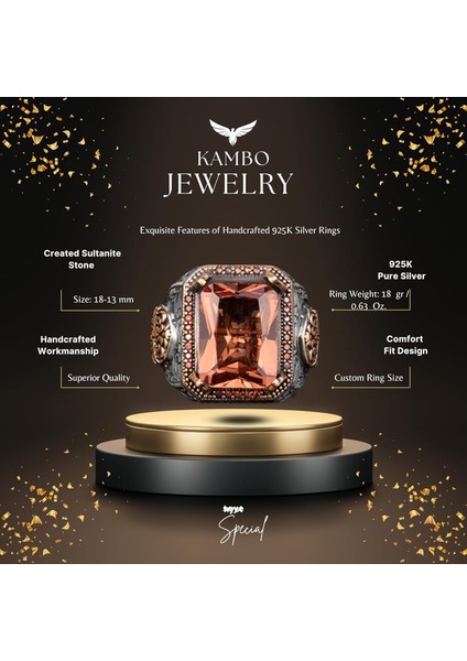 925 Ayar Gümüş Yüzük, Oluşturulmuş Sultanit Taşlı Erkek Yüzük fiyatları