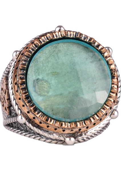 El Yapımı Taşlı Erkek Yüzük - 925 Ayar Gümüş Erkek Yüzük, Farklı ve Özgün Tasarım (Yapay Yeşil Paraiba)