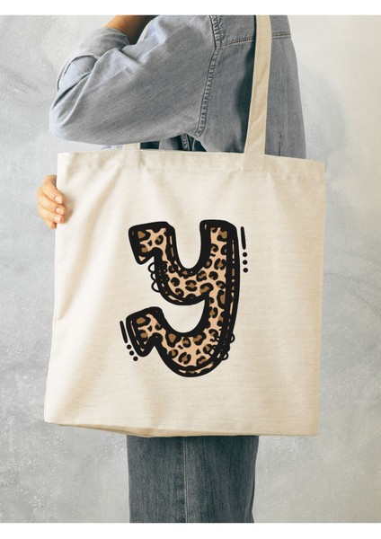 Leopar Y Harfi Desenli, Y2 Pinterest Retro Bez Çanta Tote Bag, Hediye Çanta fırsatları
